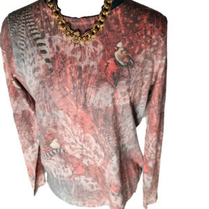 P049. Northern Reflections Cardinals & Feathers Long sleeved Tee |M